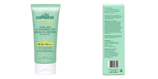 MCaffeine Sun Fix Ultra Light 1% Hyaluronic Acid Matcha Tea Sunscreen SPF 50+